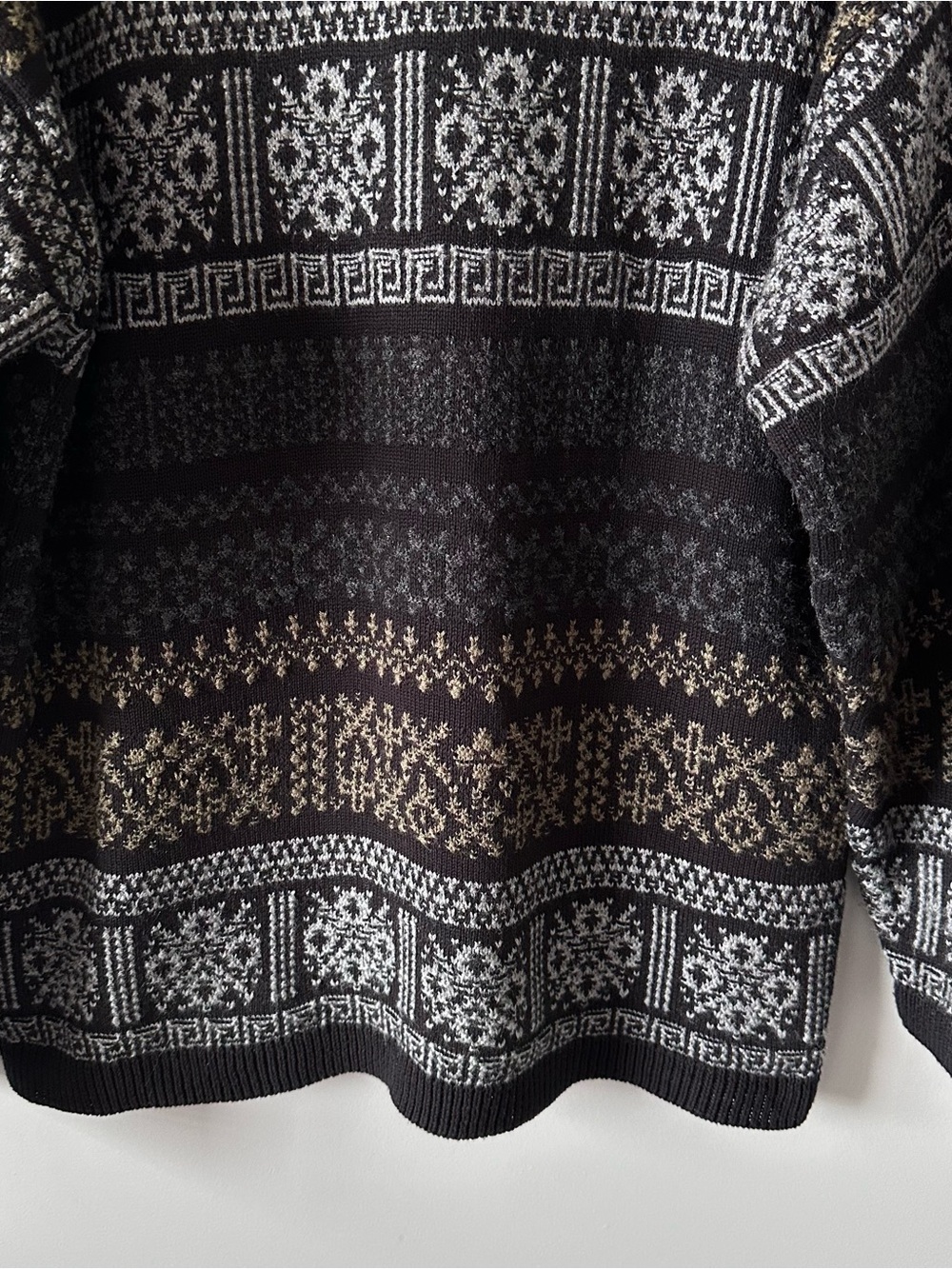 VTG 90s TLC by Lambert Geometric Fair Isle Grandpa Sweater Mens L Black Made USA - Picture 9 of 13